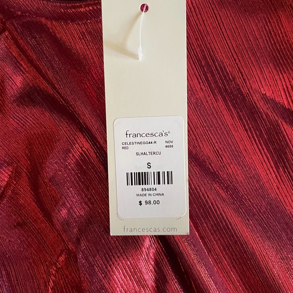 Francesca’s Limelight Red Metallic Retro Maxi Dress with Cutouts and Slit - Picture 6 of 6